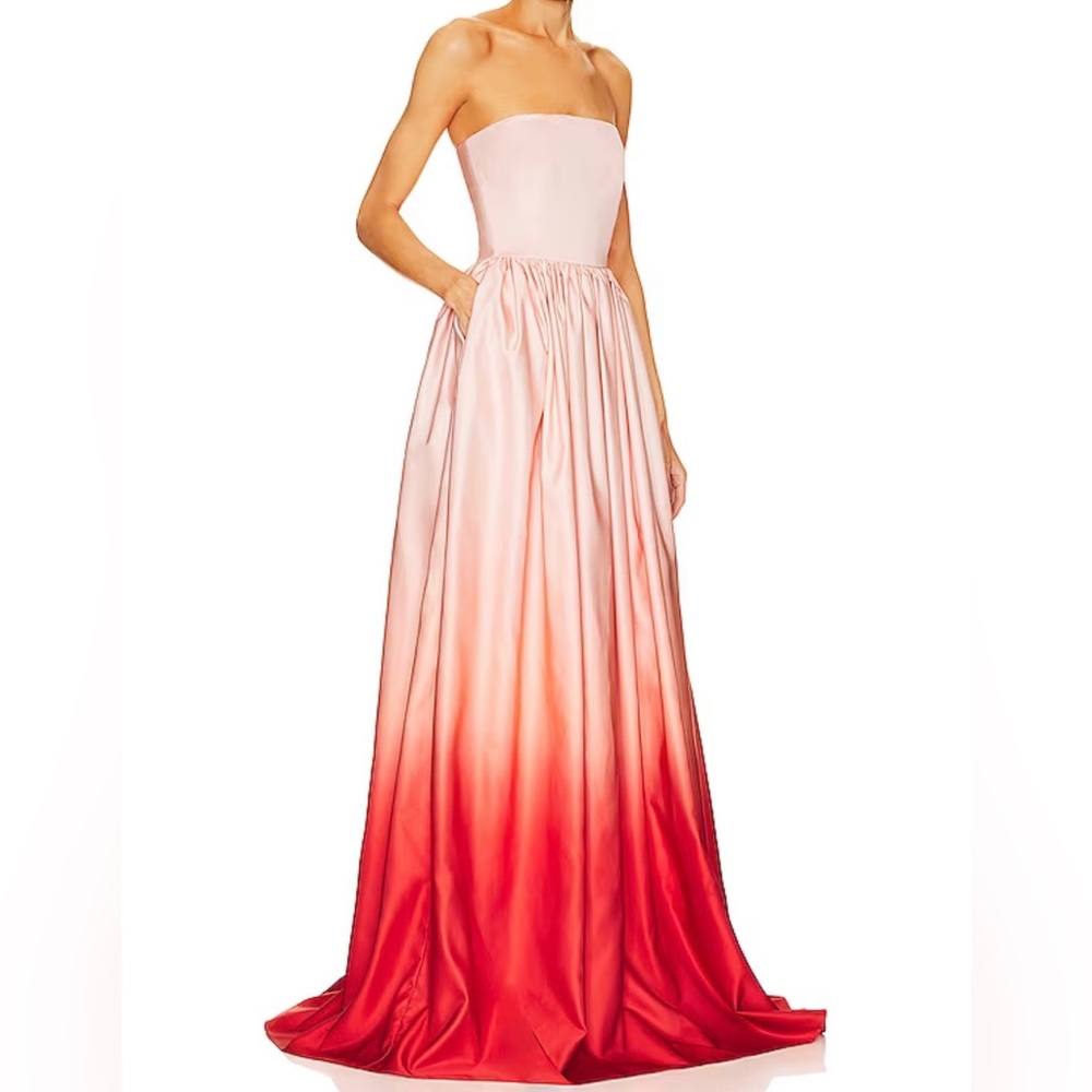 Elegant Strapless Pink and Red Maxi Dress